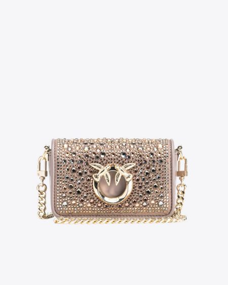 Leather Goods Beige - Iron-Light Gold Rhinestone-Detailed Micro Love Bag Clutch With Detachable Shoulder Strap Pinko