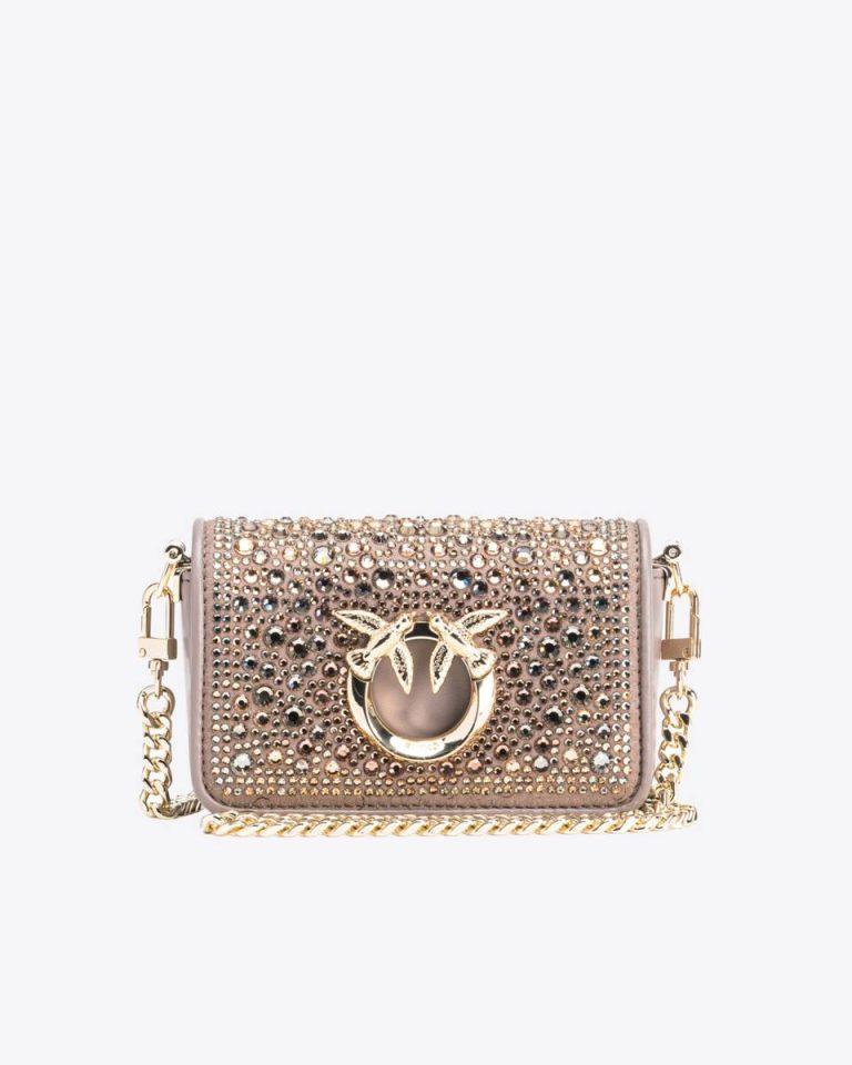 Leather Goods Beige - Iron-Light Gold Rhinestone-Detailed Micro Love Bag Clutch With Detachable Shoulder Strap Pinko