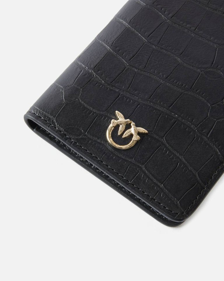 Leather Goods Black-Light Gold Pinko Galleria Croc-Print Leather Passport Holder - Image 4