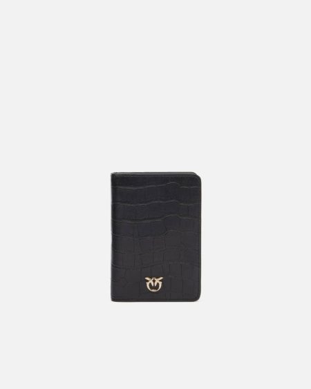 Leather Goods Black-Light Gold Pinko Galleria Croc-Print Leather Passport Holder