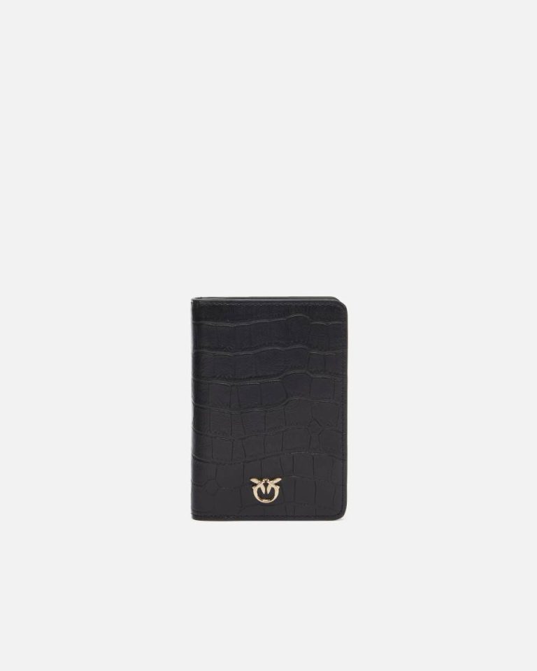 Leather Goods Black-Light Gold Pinko Galleria Croc-Print Leather Passport Holder