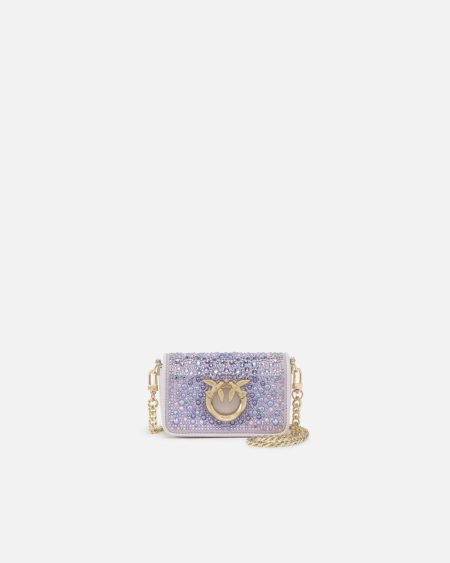 Leather Goods Fade. Orchid-Light Gold Rhinestone-Detailed Micro Love Bag Clutch With Detachable Shoulder Strap Pinko