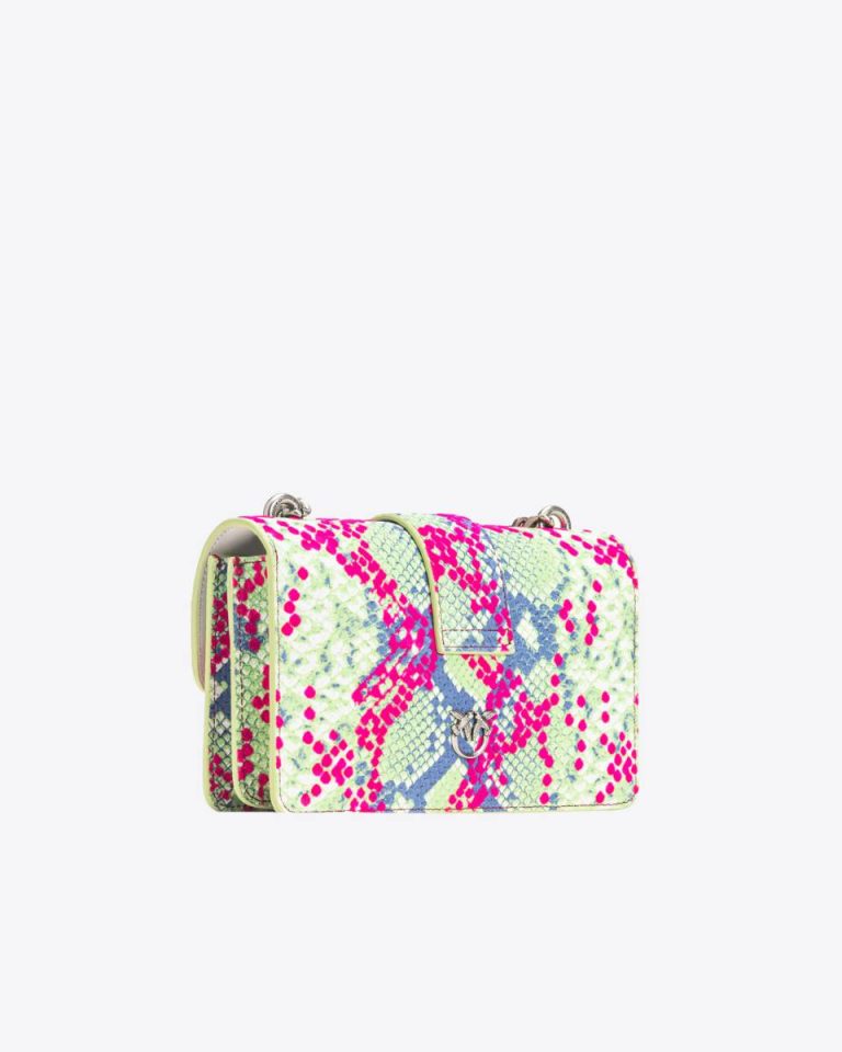Leather Goods Fuchsia/Green/Blue-Old Silver Pinko Galleria Mini Love Bag One In Python-Print Leather With Flock Detail - Image 2