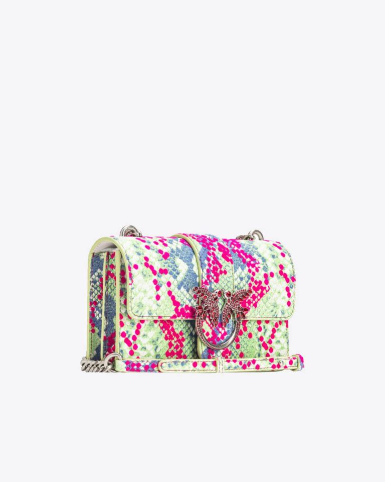 Leather Goods Fuchsia/Green/Blue-Old Silver Pinko Galleria Mini Love Bag One In Python-Print Leather With Flock Detail - Image 3