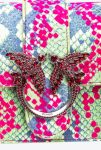 Leather Goods Fuchsia/Green/Blue-Old Silver Pinko Galleria Mini Love Bag One In Python-Print Leather With Flock Detail - Image 4