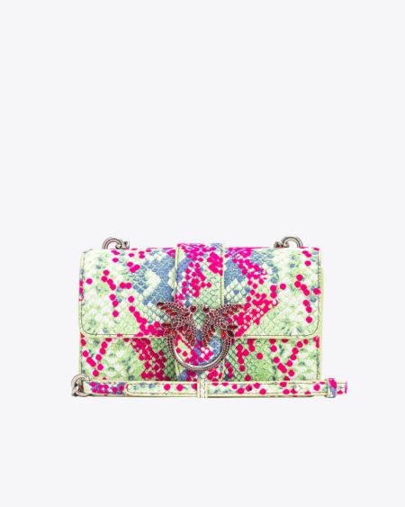Leather Goods Fuchsia/Green/Blue-Old Silver Pinko Galleria Mini Love Bag One In Python-Print Leather With Flock Detail