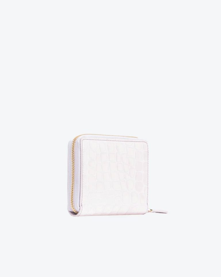 Leather Goods Lilac-Light Gold Pinko Galleria Square Zip-Around Wallet In Shiny Croc-Print Leather - Image 2