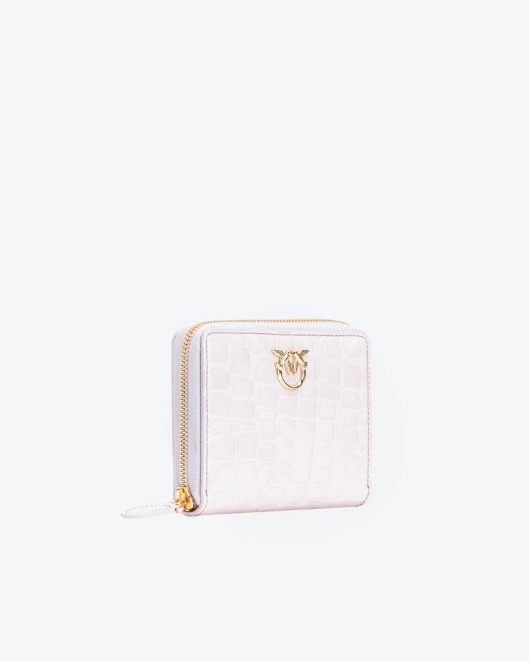 Leather Goods Lilac-Light Gold Pinko Galleria Square Zip-Around Wallet In Shiny Croc-Print Leather - Image 3
