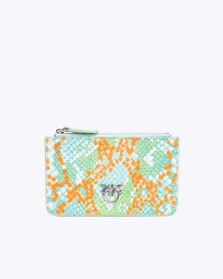 Leather Goods Pinko Galleria Flat Pouch In Reptile Skin Mult.green/Orange-Old Silver