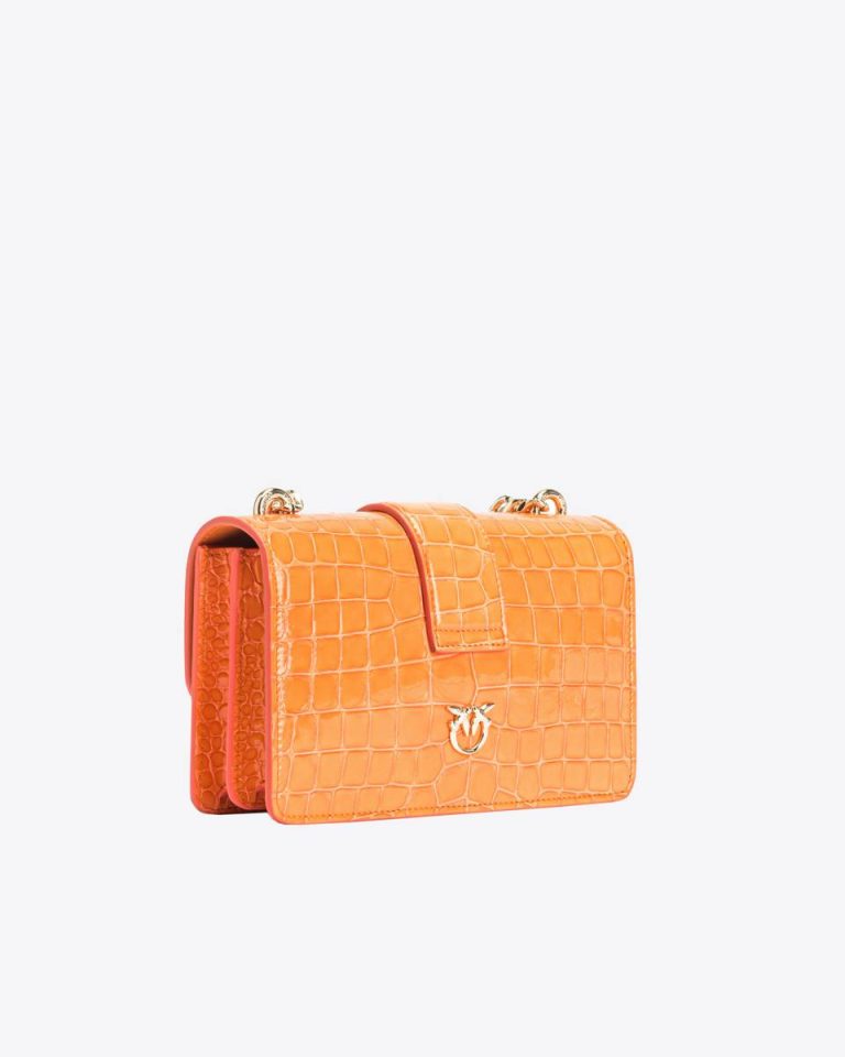 Leather Goods Pinko Galleria Mini Love Bag One In Shiny Coloured Crocodile-Print Leather Orange-Light Gold - Image 2