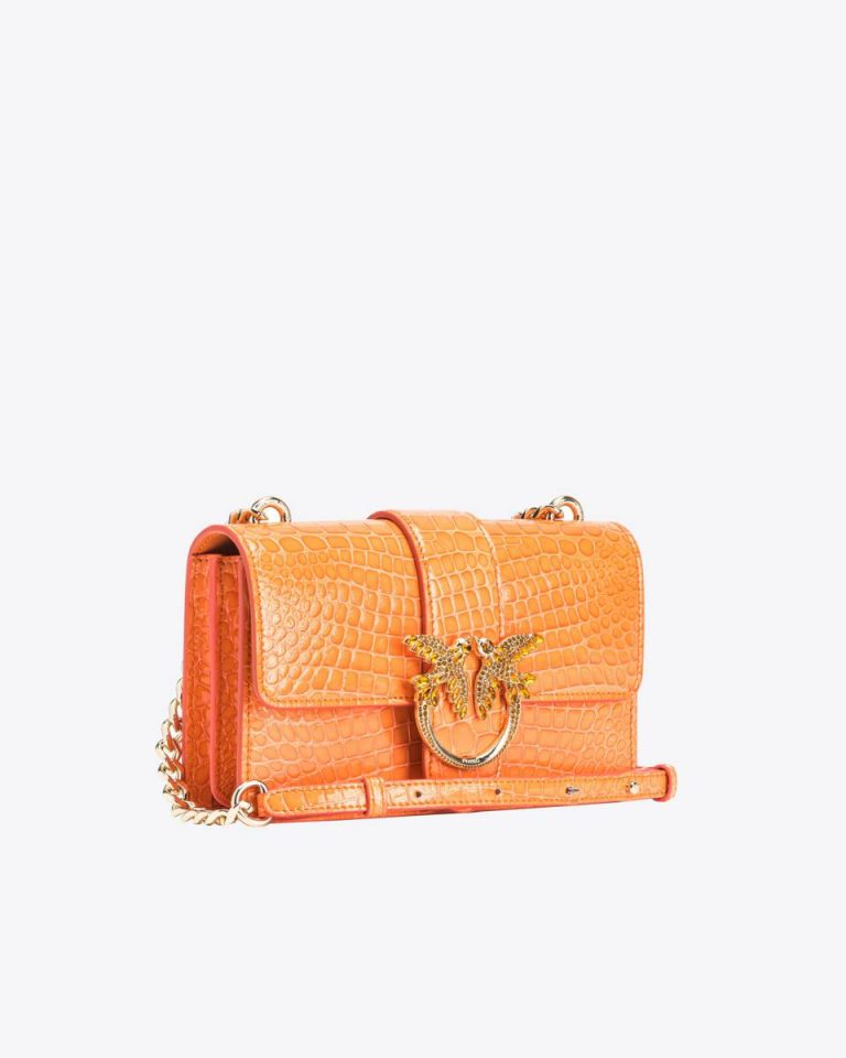 Leather Goods Pinko Galleria Mini Love Bag One In Shiny Coloured Crocodile-Print Leather Orange-Light Gold - Image 3