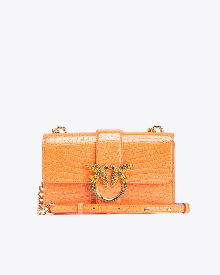 Leather Goods Pinko Galleria Mini Love Bag One In Shiny Coloured Crocodile-Print Leather Orange-Light Gold