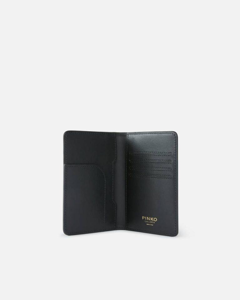 Leather Goods Pinko Galleria Smooth Leather Passport Holder Black-Light Gold - Image 3
