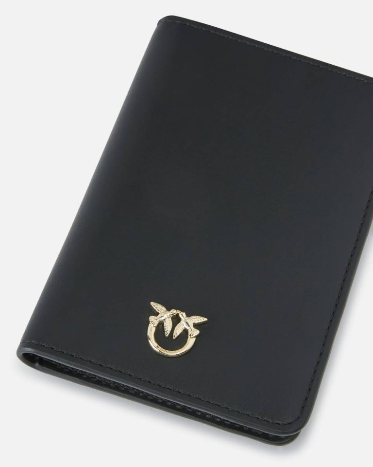 Leather Goods Pinko Galleria Smooth Leather Passport Holder Black-Light Gold - Image 4