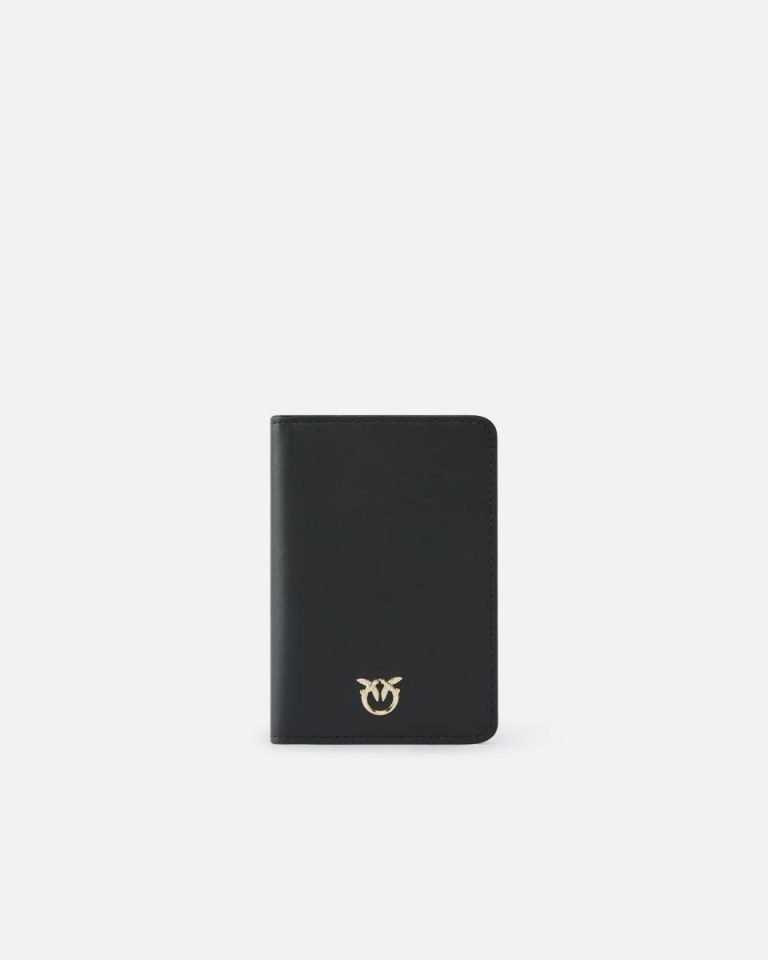 Leather Goods Pinko Galleria Smooth Leather Passport Holder Black-Light Gold