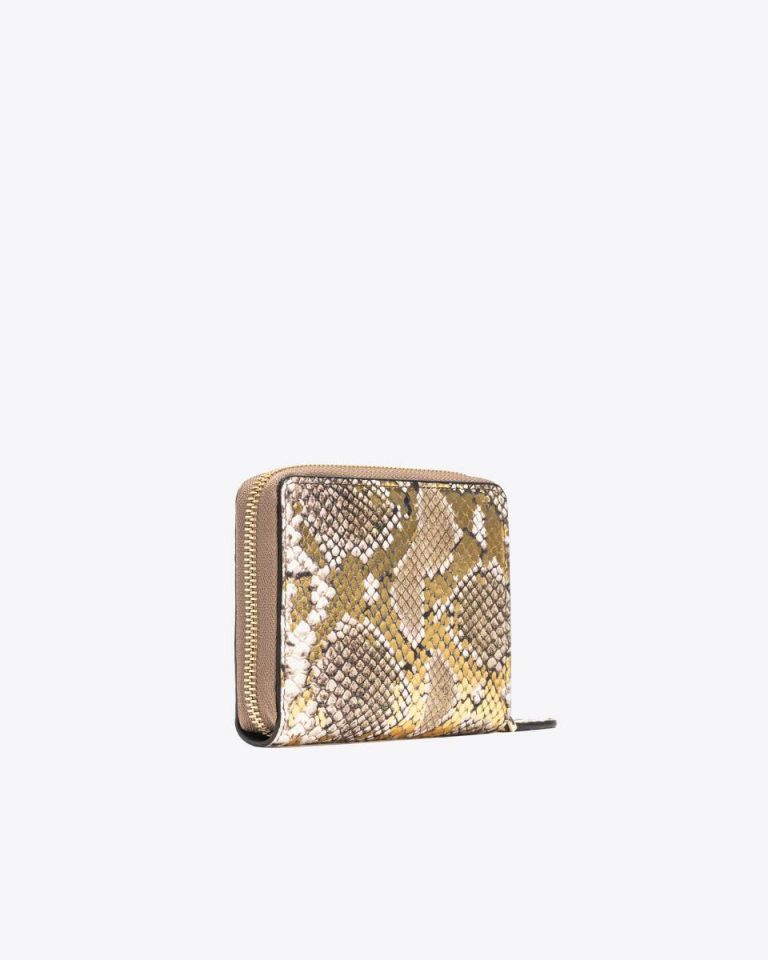 Leather Goods Pinko Galleria Square Wallet In Laminated Python-Print Leather Gold/Grey-Gold - Image 2