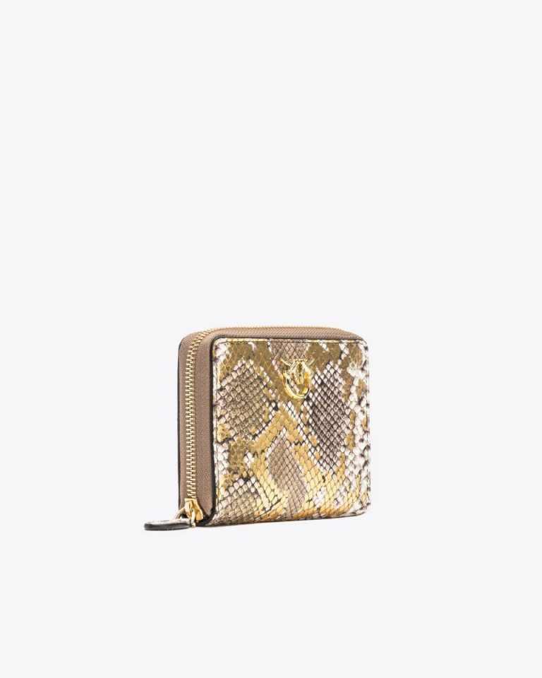 Leather Goods Pinko Galleria Square Wallet In Laminated Python-Print Leather Gold/Grey-Gold - Image 3