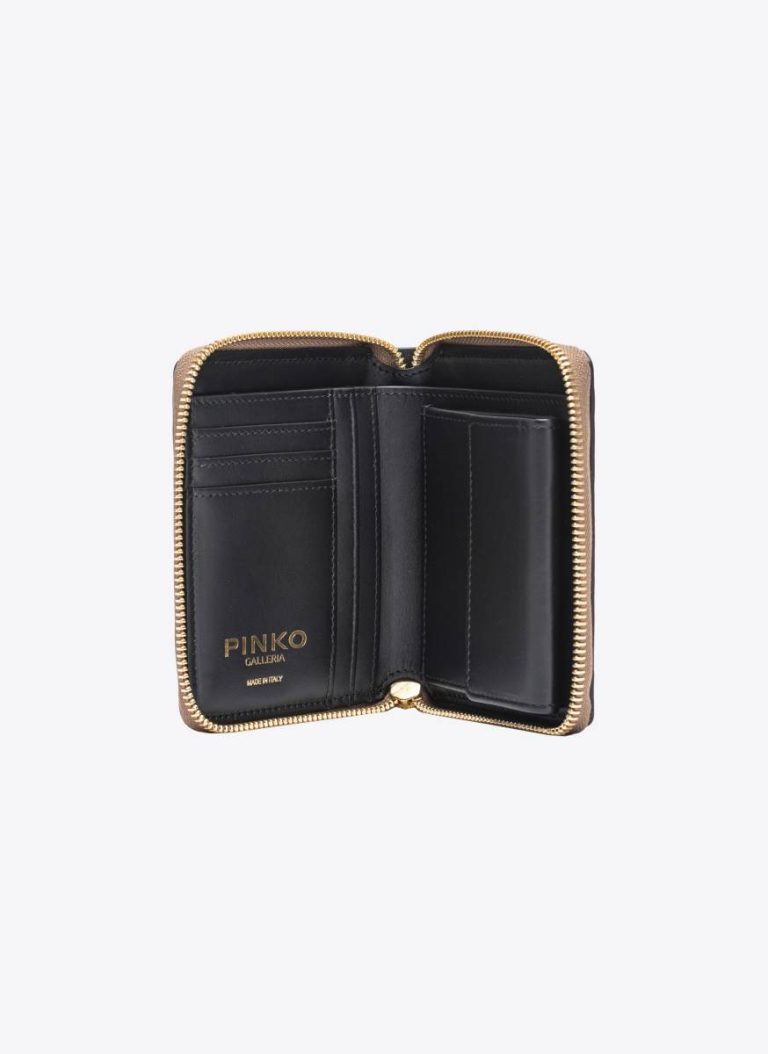 Leather Goods Pinko Galleria Square Wallet In Laminated Python-Print Leather Gold/Grey-Gold - Image 5