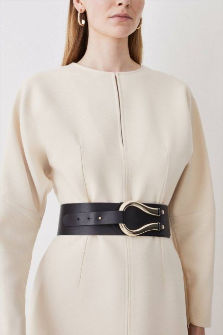 Leather Hardware Detail Waist Belt Women Cream Karen Millen Leather