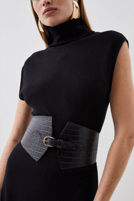 Leather Leather Wide Waist Belt Tan Karen Millen Women