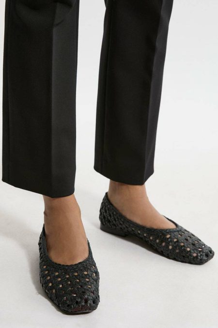 Leather Tan Women Leather Woven Ballet Pump Karen Millen