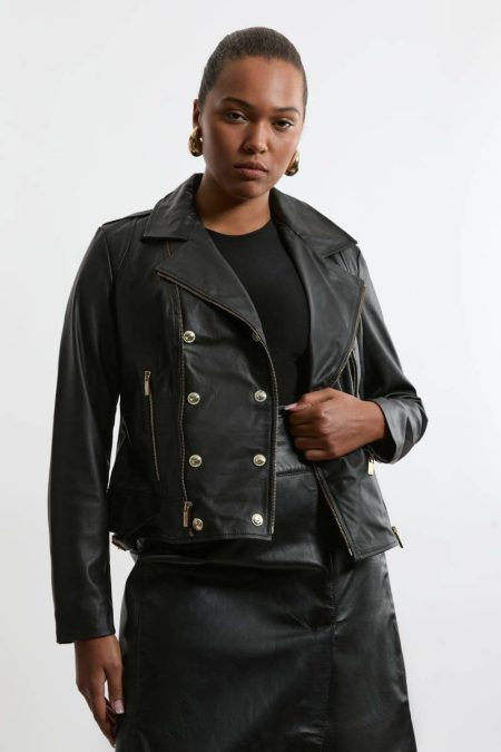 Leather Women Black Karen Millen Plus Size Leather Military Biker