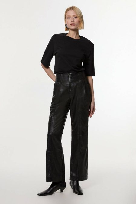 Leather Zip Detail High Waist Pants Karen Millen Women Tailoring Red