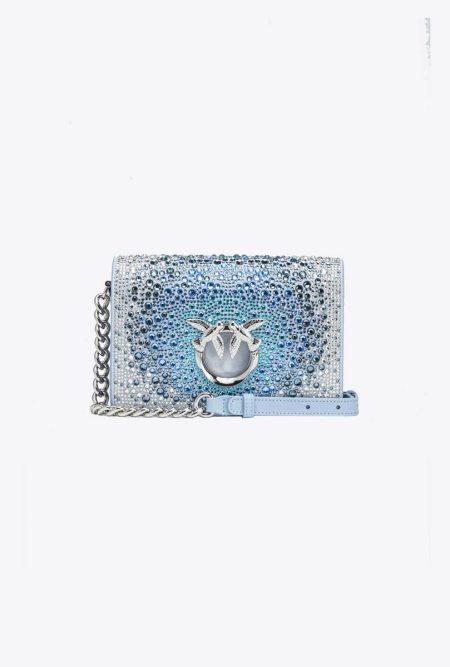 Light Sky Blue-Shiny Nickel Pinko Galleria Full-Rhinestone Mini Love Bag Click Crossbody Bags