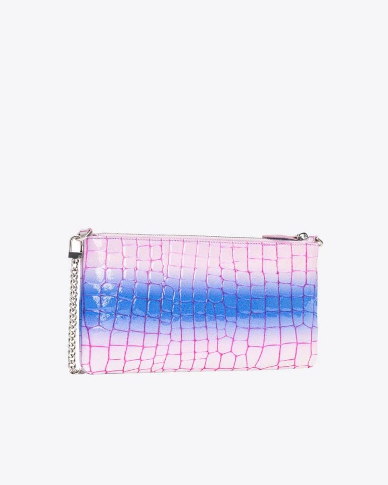 Lilac/Purple-Old Silver Pinko Galleria Horizontal Flat Bag In Shiny Fade-Effect Croc-Print Leather Leather Goods - Image 2