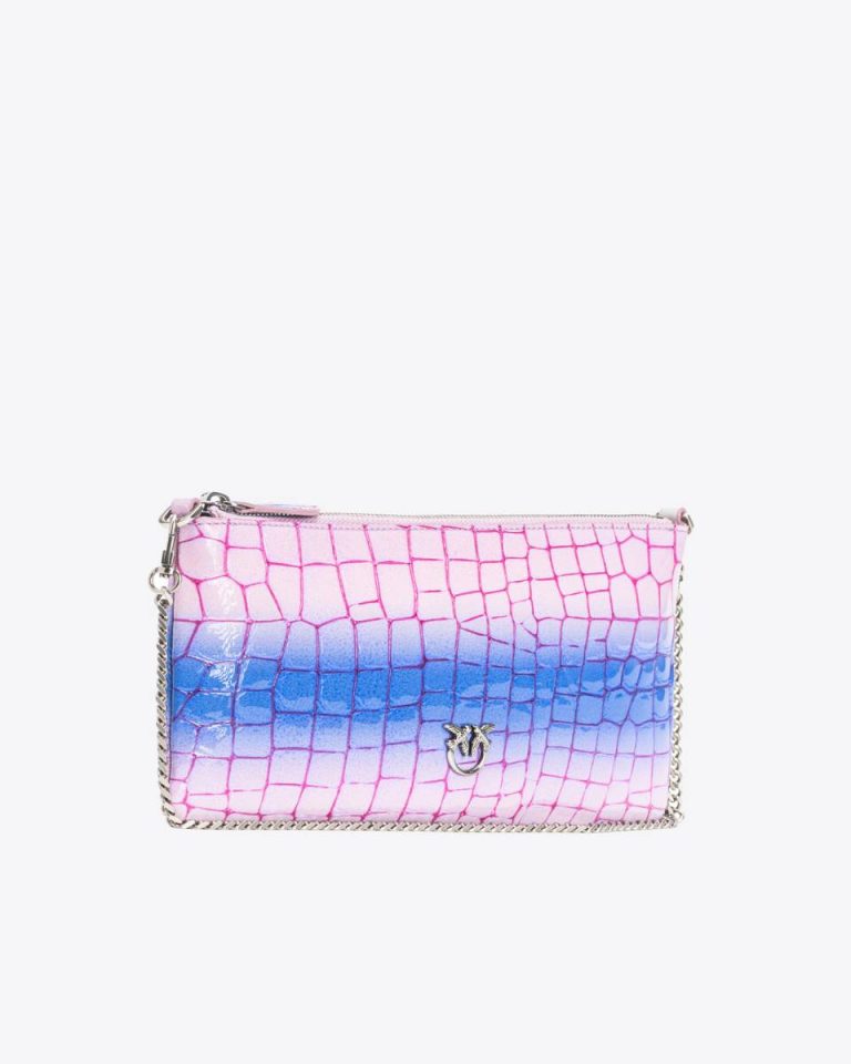 Lilac/Purple-Old Silver Pinko Galleria Horizontal Flat Bag In Shiny Fade-Effect Croc-Print Leather Leather Goods - Image 3