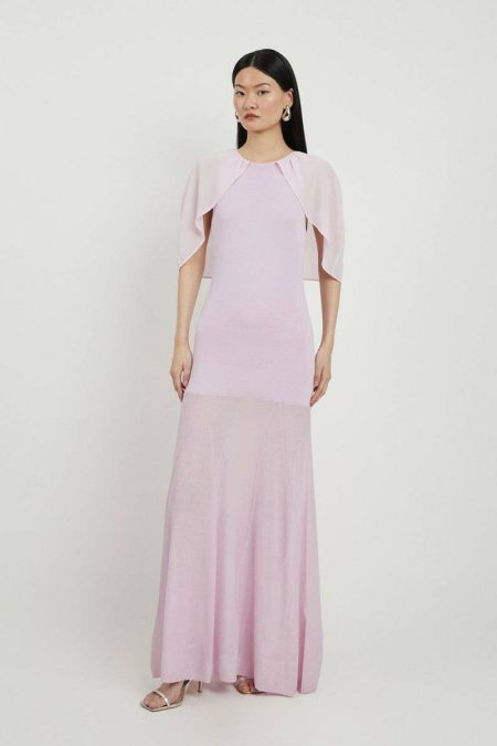 Lilac Tailoring Sheer Cape Knit And Full Skirt Sheer Maxi Dress Karen Millen Women