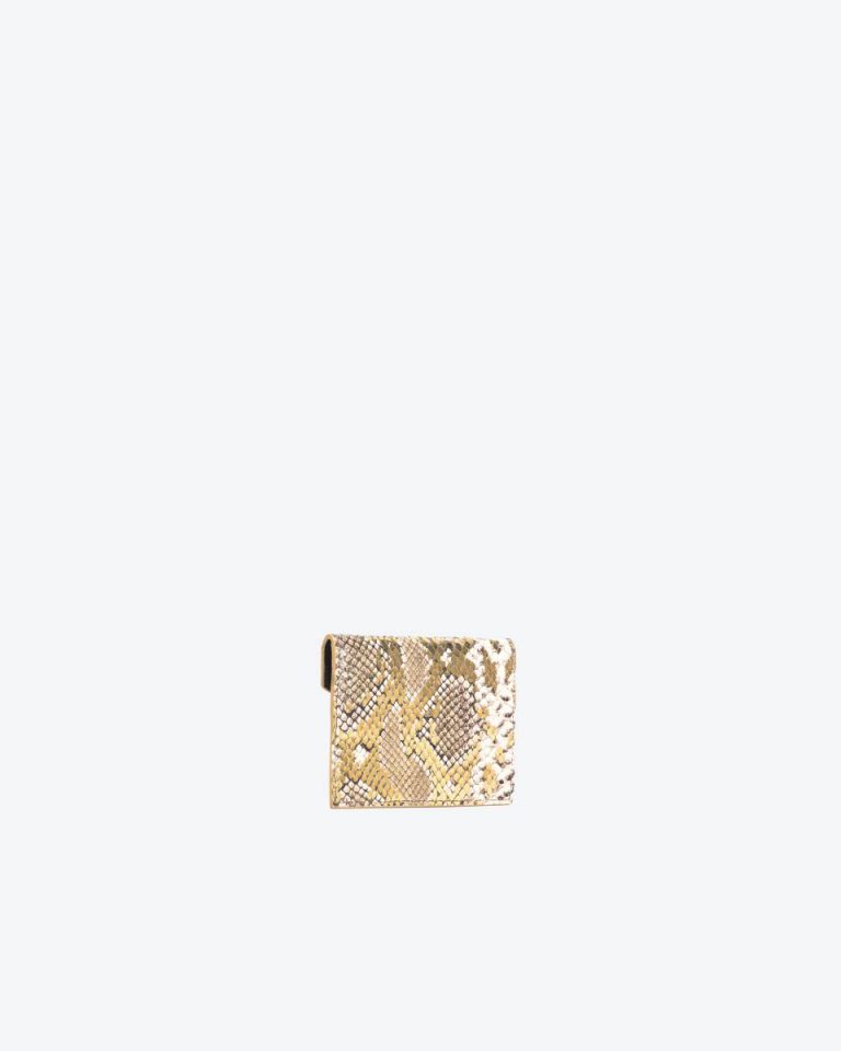Limited Edition Gold/Grey-Gold Pinko Galleria Flat Card Holder In Laminated Reptile Skin - Image 2