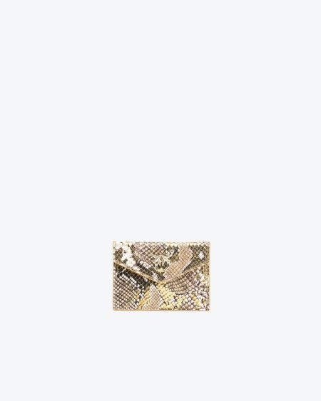 Limited Edition Gold/Grey-Gold Pinko Galleria Flat Card Holder In Laminated Reptile Skin
