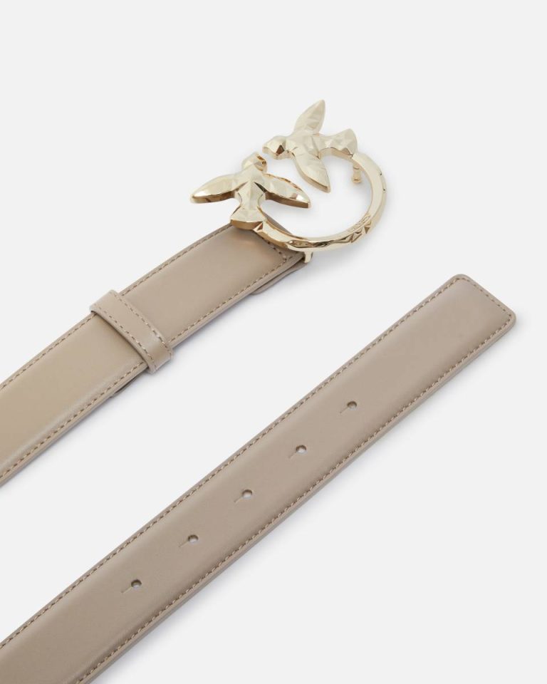 Lit Ash-Light Gold Pinko Galleria 3-Cm Leather Belt With Birds Buckle Belts - Image 3