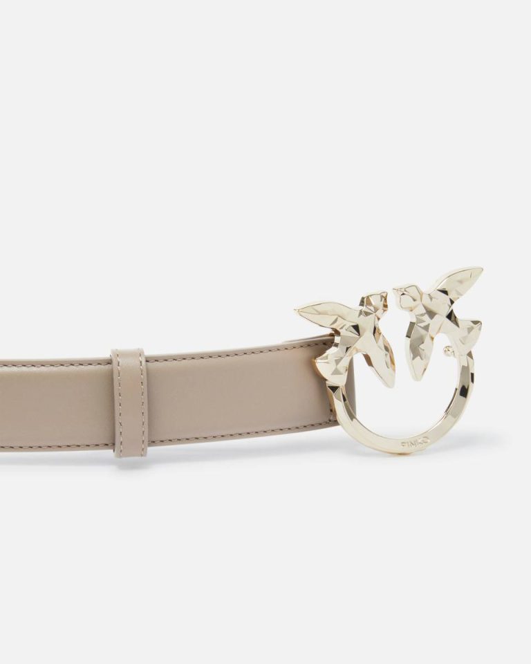 Lit Ash-Light Gold Pinko Galleria 3-Cm Leather Belt With Birds Buckle Belts - Image 5