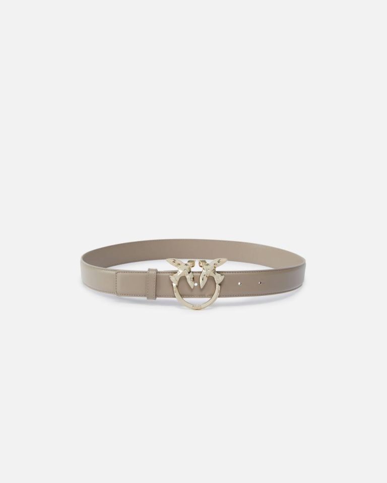 Lit Ash-Light Gold Pinko Galleria 3-Cm Leather Belt With Birds Buckle Belts