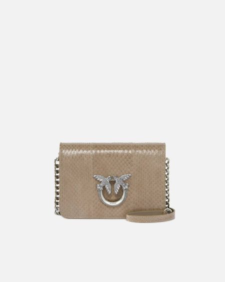 Lit Ash-Old Silver Crossbody Bags Pinko Galleria Mini Love Bag Crossbody Bag In Shiny Reptile Skin