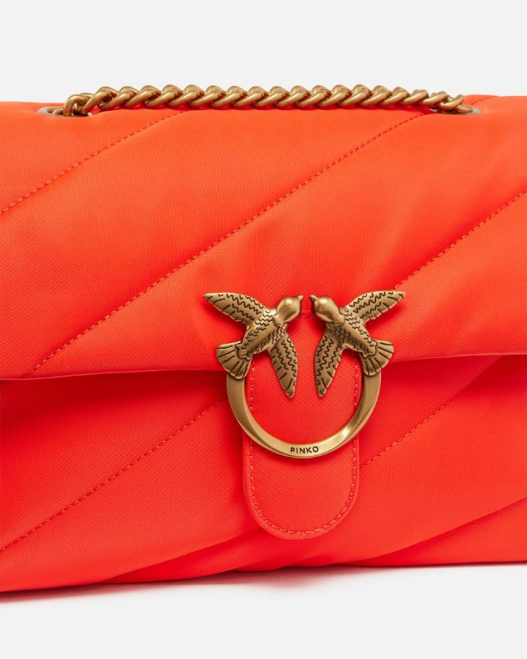 Love Bag Crossbody Bag In Quilted Recycled Fabric Pinko Shoulder Bags Mandarin Red-Antique Gold - Image 3