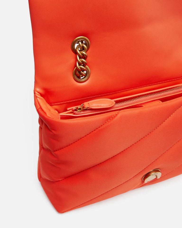 Love Bag Crossbody Bag In Quilted Recycled Fabric Pinko Shoulder Bags Mandarin Red-Antique Gold - Image 4