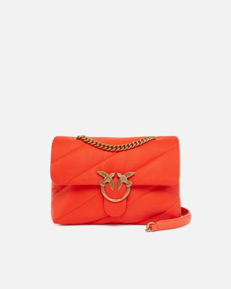 Love Bag Crossbody Bag In Quilted Recycled Fabric Pinko Shoulder Bags Mandarin Red-Antique Gold