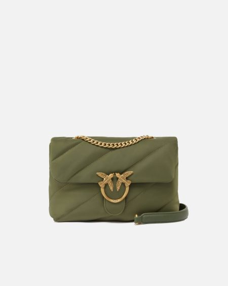 Love Bag Crossbody Bag In Quilted Recycled Fabric Pinko Wren Brown-Antique Gold Shoulder Bags