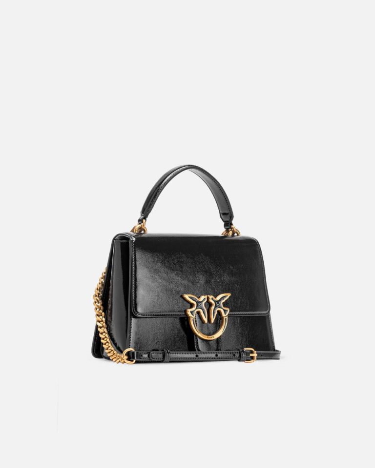 Love Bag Glossy Handbag With Handle And Shoulder Strap Black-Antique Gold Handbags Pinko - Image 2