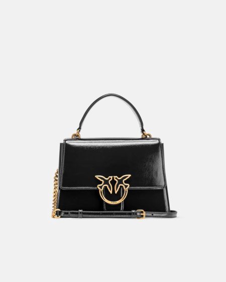 Love Bag Glossy Handbag With Handle And Shoulder Strap Black-Antique Gold Handbags Pinko
