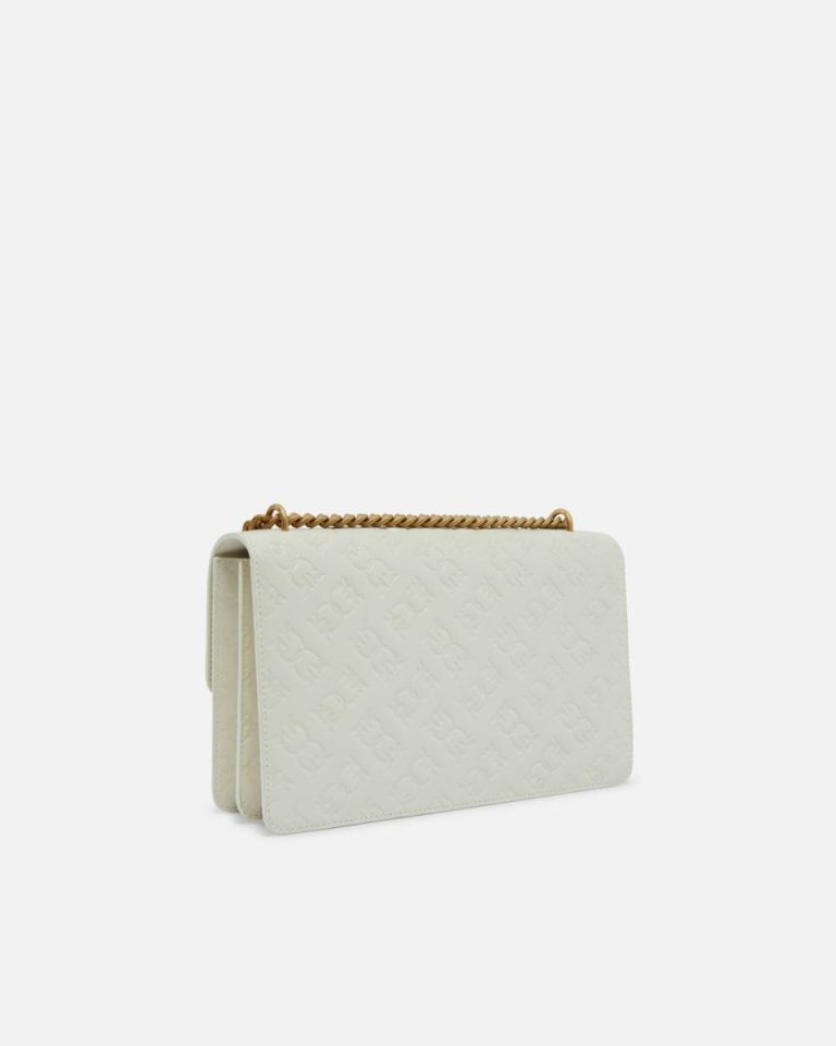 Love Bag Leather Crossbody Bag With Logo White+White-Antique Gold Pinko Shoulder Bags - Image 2