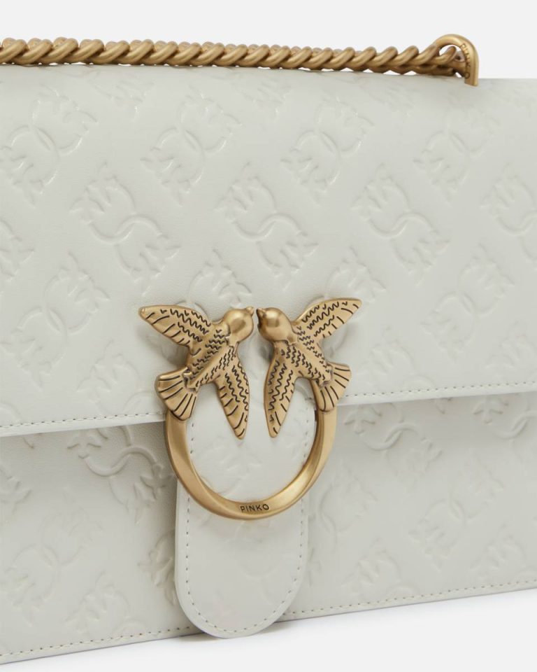 Love Bag Leather Crossbody Bag With Logo White+White-Antique Gold Pinko Shoulder Bags - Image 3