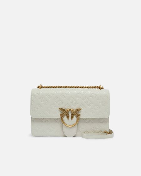 Love Bag Leather Crossbody Bag With Logo White+White-Antique Gold Pinko Shoulder Bags