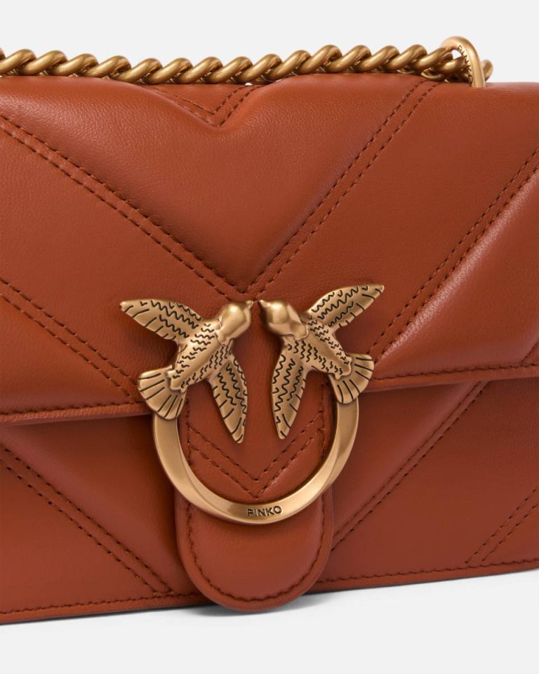 Love Bag Mini Chevron-Quilted Nappa Leather Crossbody Bag Shoulder Bags Crude Brick-Antique Gold Pinko - Image 3