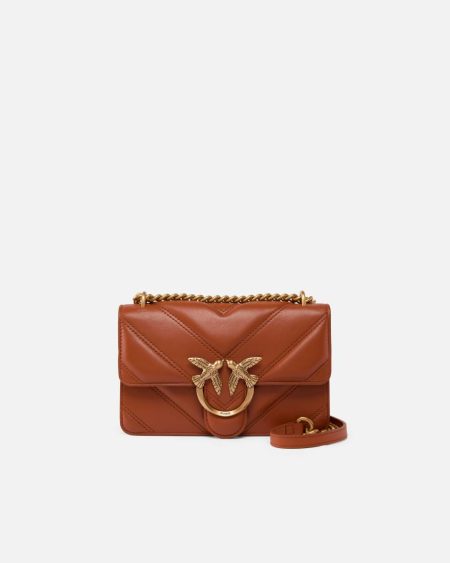 Love Bag Mini Chevron-Quilted Nappa Leather Crossbody Bag Shoulder Bags Crude Brick-Antique Gold Pinko