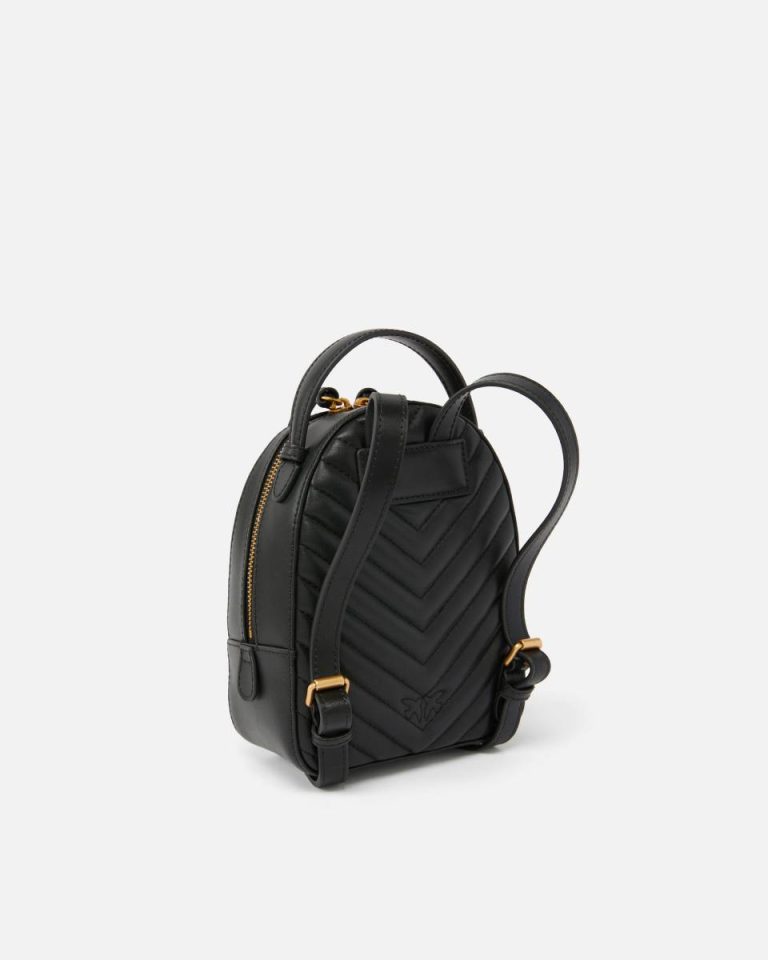 Love Bag Mini Matelassé Leather Backpack Black-Antique Gold Backpacks Pinko - Image 2