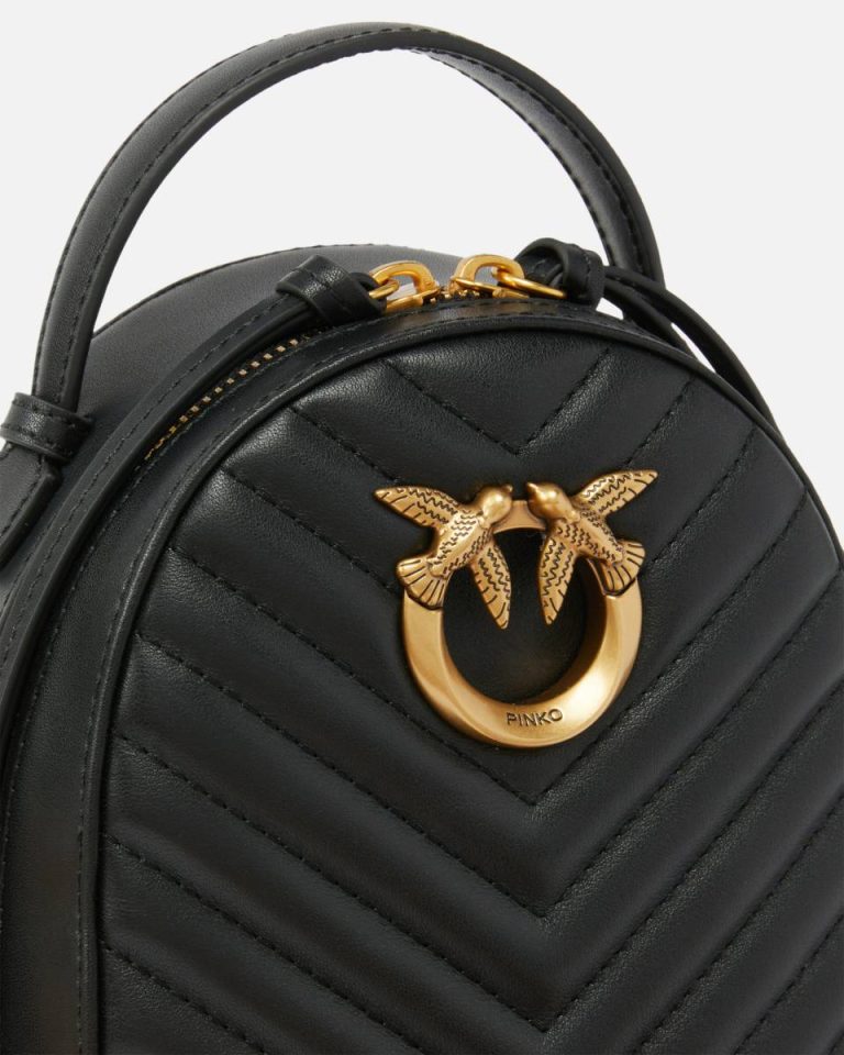 Love Bag Mini Matelassé Leather Backpack Black-Antique Gold Backpacks Pinko - Image 3